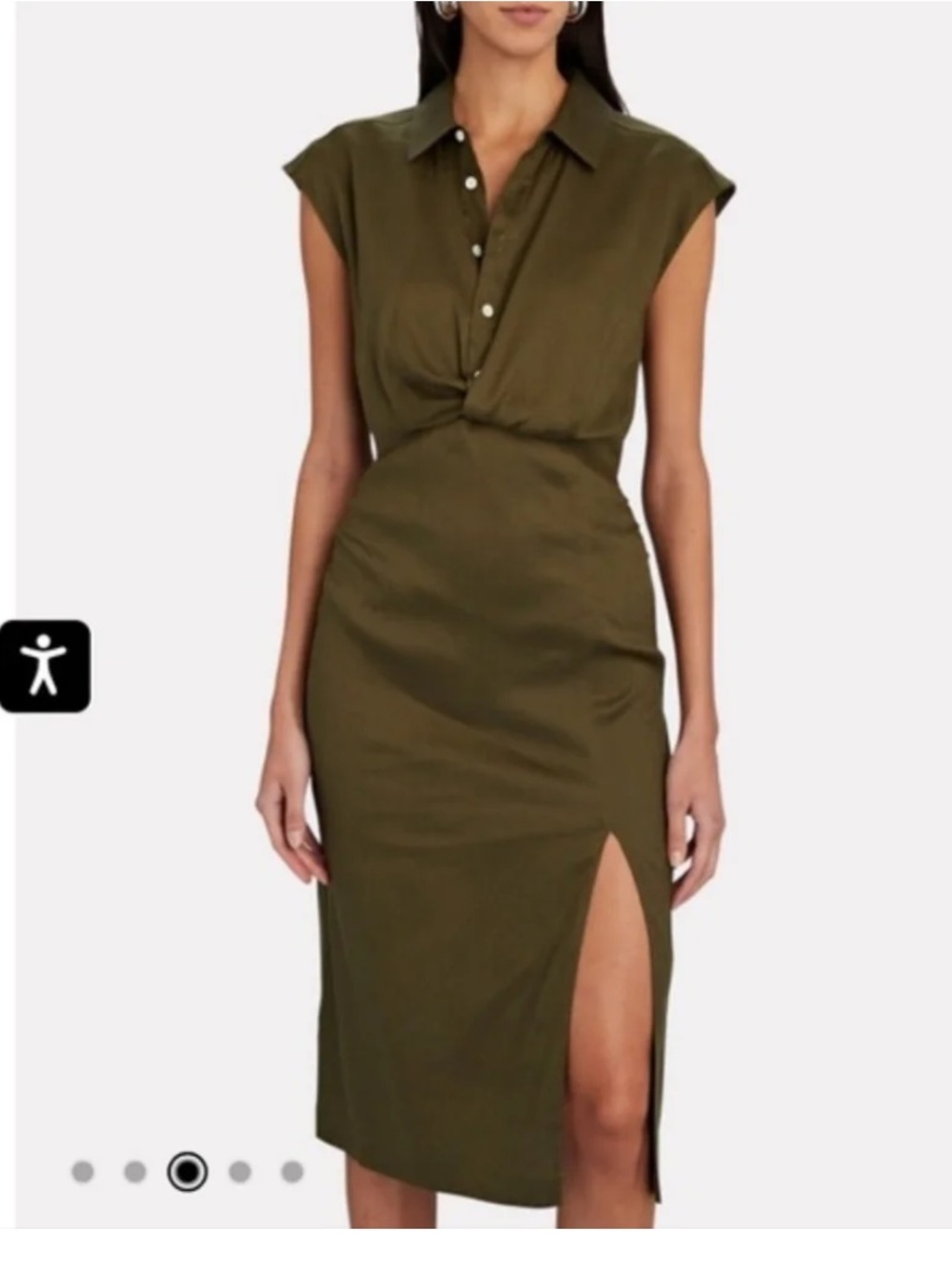 Frame Denim Olive Cap-Sleeve Midi Dress with Front Slit